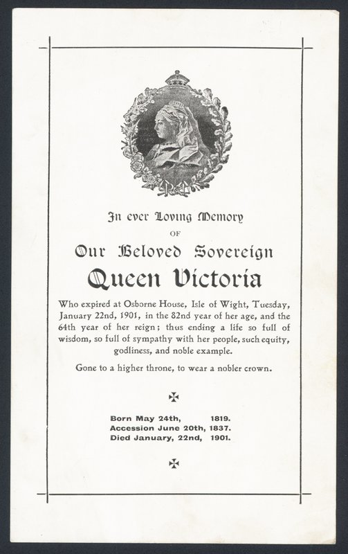 Memorial Card for Queen Victoria by English School