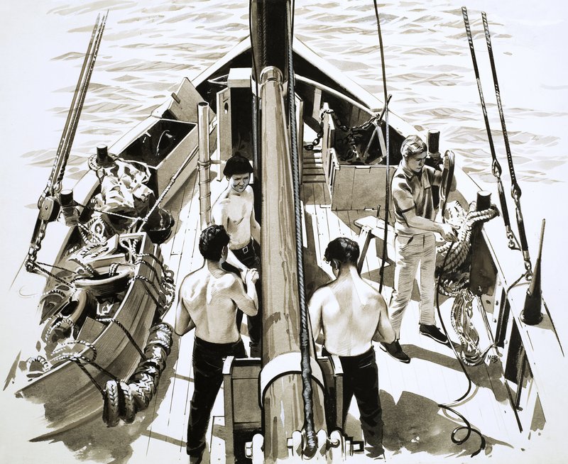 Men Aboard Sailing Ship by English School