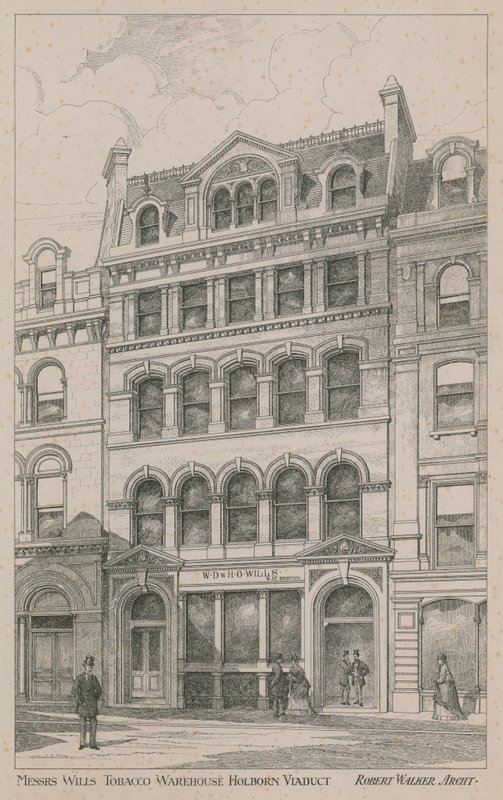 Messrs Willis Tobacco Warehouse, Holborn Viaduct by English School