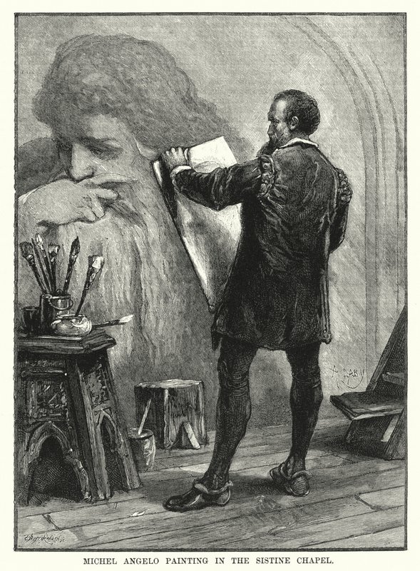 Michel Angelo painting in the Sistine Chapel by English School