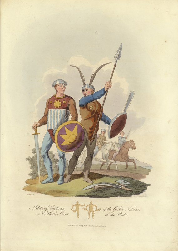 Military costume of the Gothic nations on the west coast of the Baltic by English School