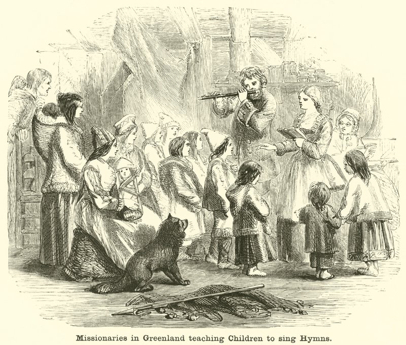 Missionaries in Greenland Teaching Children to Sing Hymns by English School