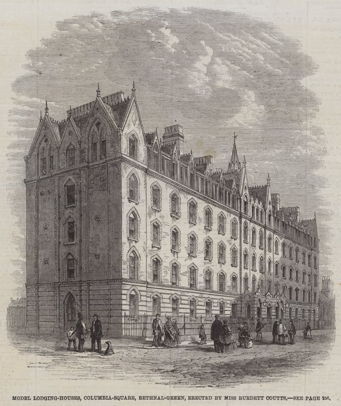 Model Lodging-Houses, Columbia-Square, Bethnal-Green, erected by Miss Burdett Coutts by English School