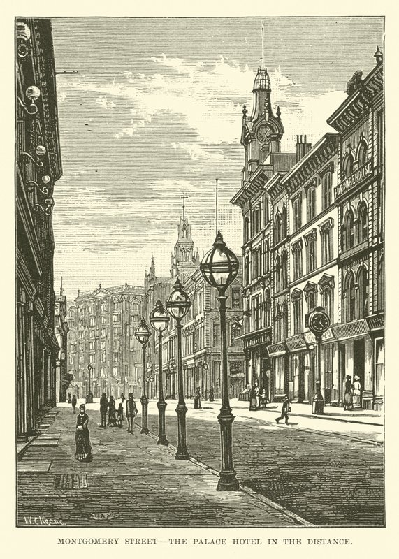 Montgomery Street, the Palace Hotel in the distance by English School