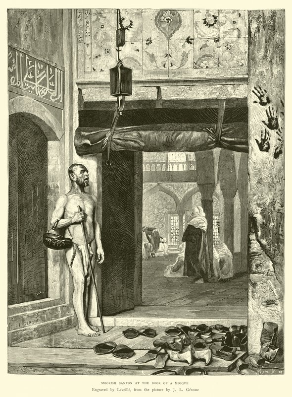 Moorish Santon at the Door of a Mosque by English School