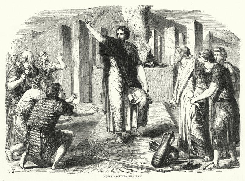 Moses Reciting the Law by English School