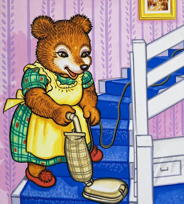 Mother bear hoovering the stairs by English School
