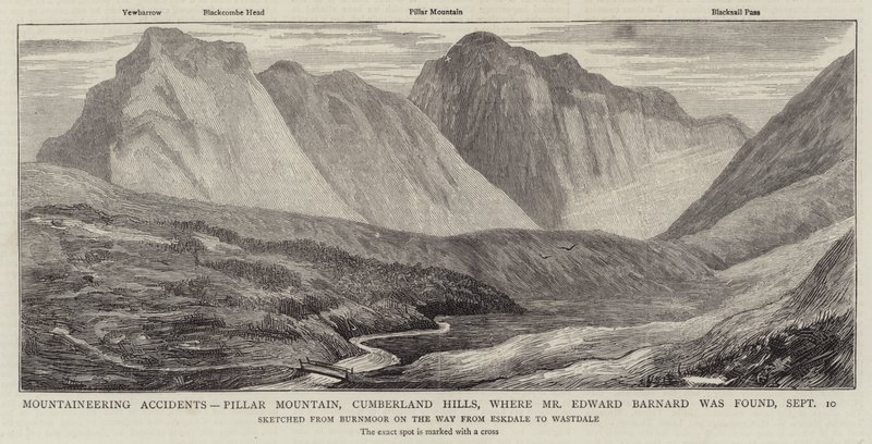 Mountaineering Accidents, Pillar Mountain, Cumberland Hills, where Mr Edward Barnard was found by English School