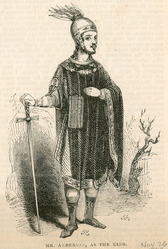 Mr Anderson in the title role of the play King Arthur, Drury Lane Theatre, London by English School