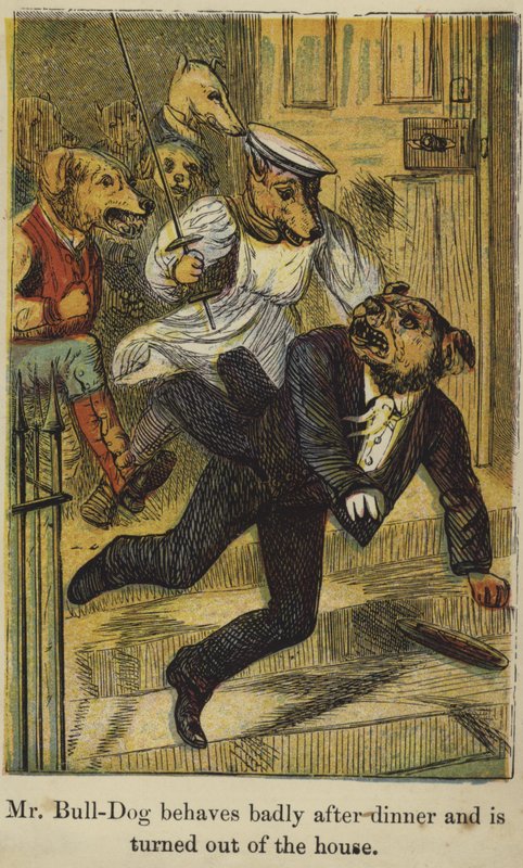 Mr. Bull-Dog Behaves Badly After Dinner and is Turned Out of the House by English School