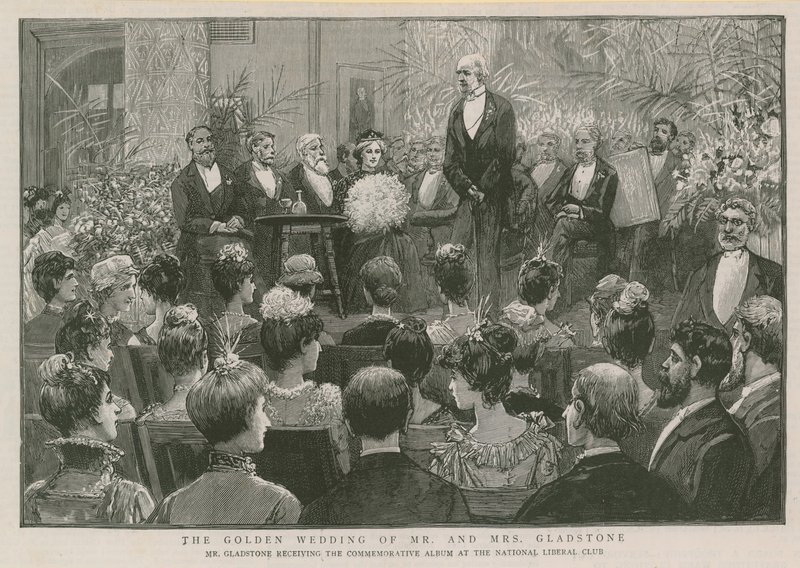 Mr Gladstone Receiving the Commemorative Album at the National Liberal Club by English School