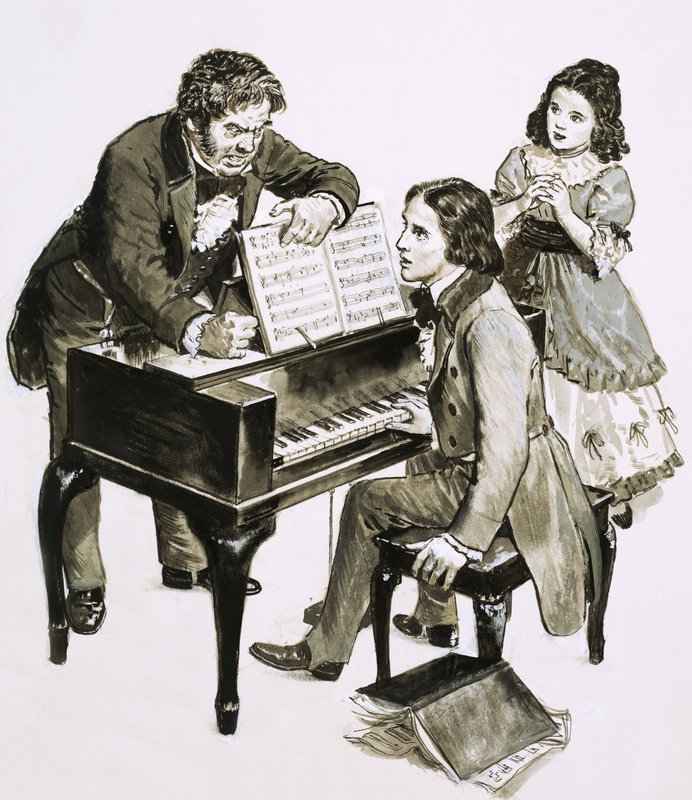 Music Teacher Friedrich Wieck Shouts at Robert Schumann While His Daughter, Clara Wieck, Looks On by English School