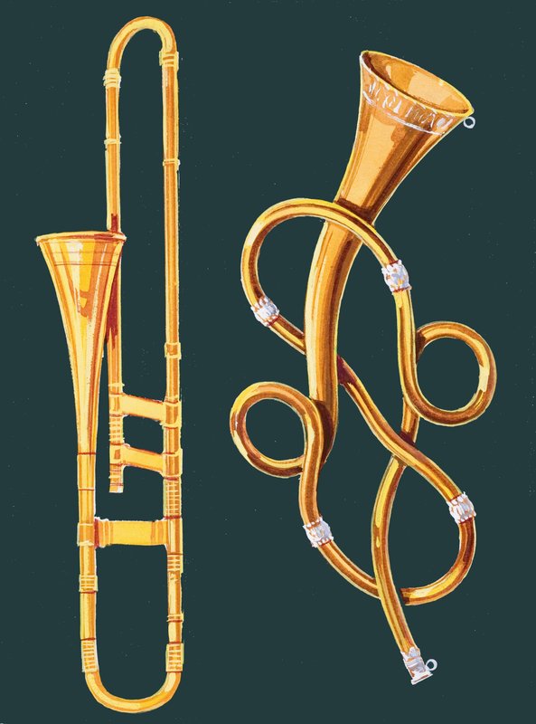Musical Instruments: Trombone and Labyrinthine Trumpet by English School