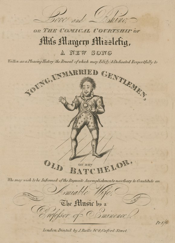Musical score for Love and Rhino, or The Comical Courtship of Miss Margery Mizzlefig by English School