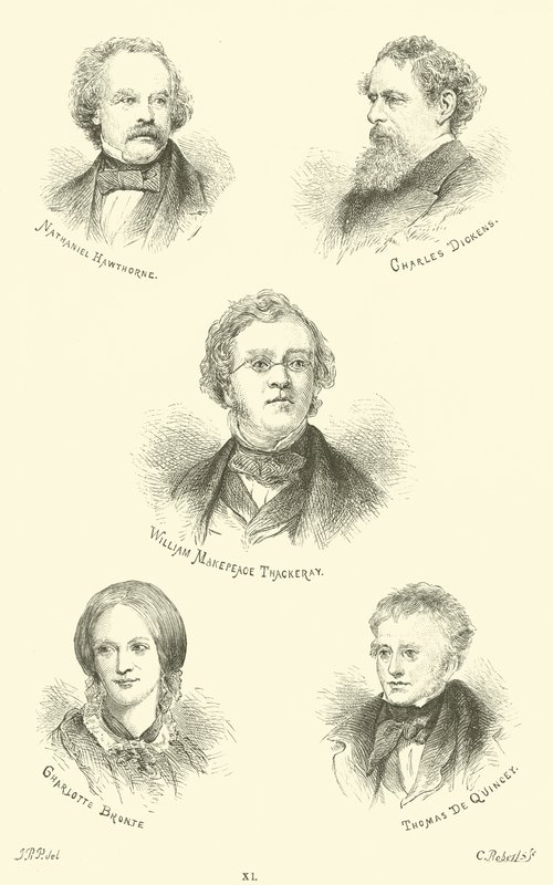 Nathaniel Hawthorne, Charles Dickens, William Makepeace Thackeray, Charlotte Bronte, Thomas De Quincey by English School