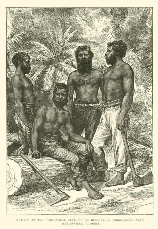 Natives at the Aboriginal Station, or Reserve of Coranderrk, near Healesville, Victoria by English School