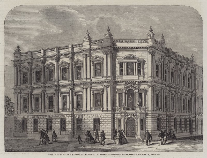 New Offices of the Metropolitan Board of Works in Spring-Gardens by English School