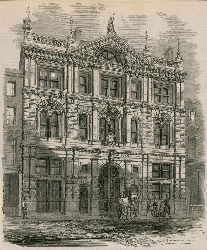 Newly-erected offices of the Peninsular and Oriental Steam Navigation Company, Leadenhall Street, London by English School