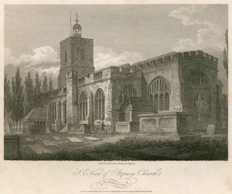 North east view of Stepney Church, London by English School