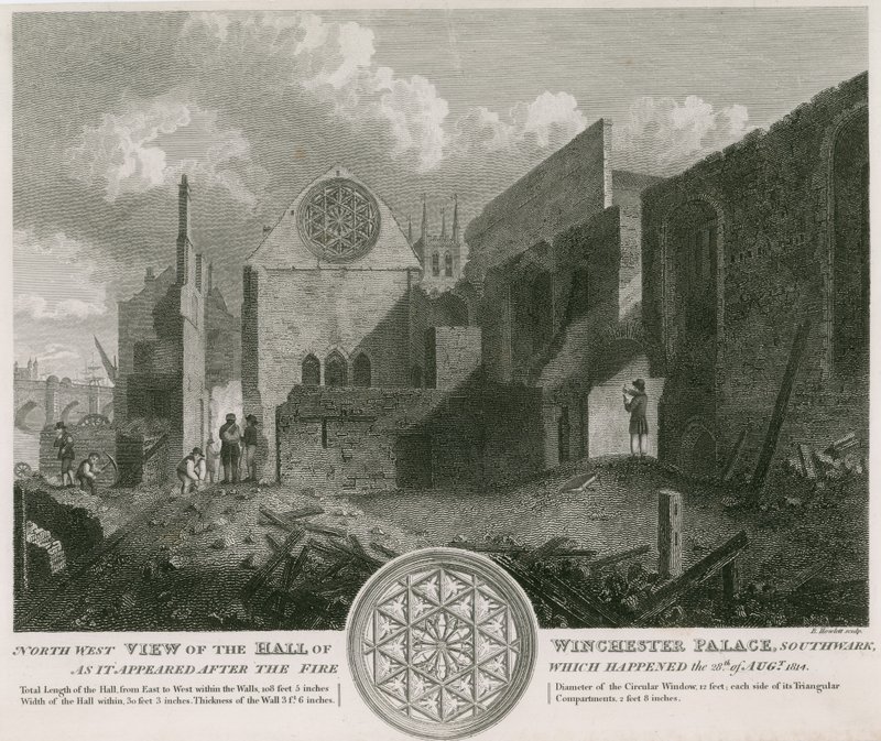 North west view of the Hall of Winchester Palace as it appeared after the fire by English School