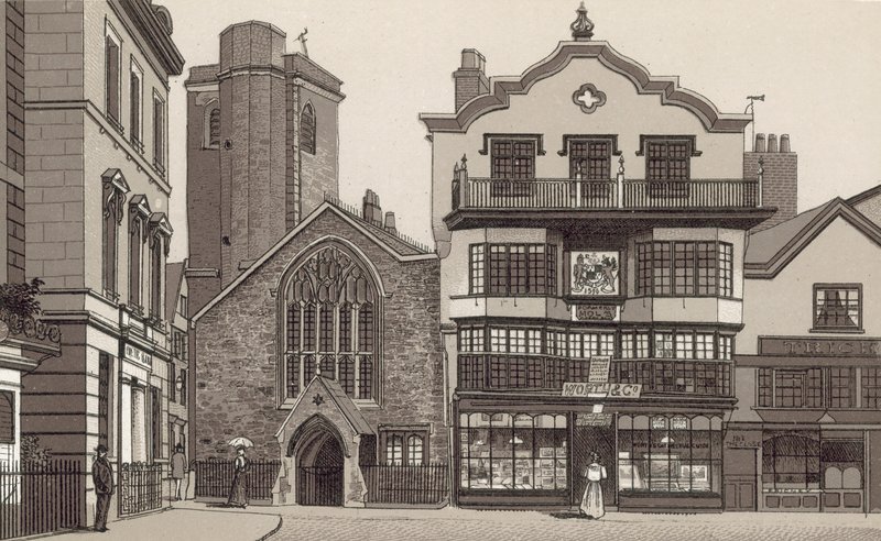 Old Houses in Cathedral Yard by English School