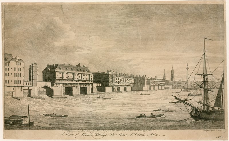Old London Bridge, from near St Olaves Stairs by English School