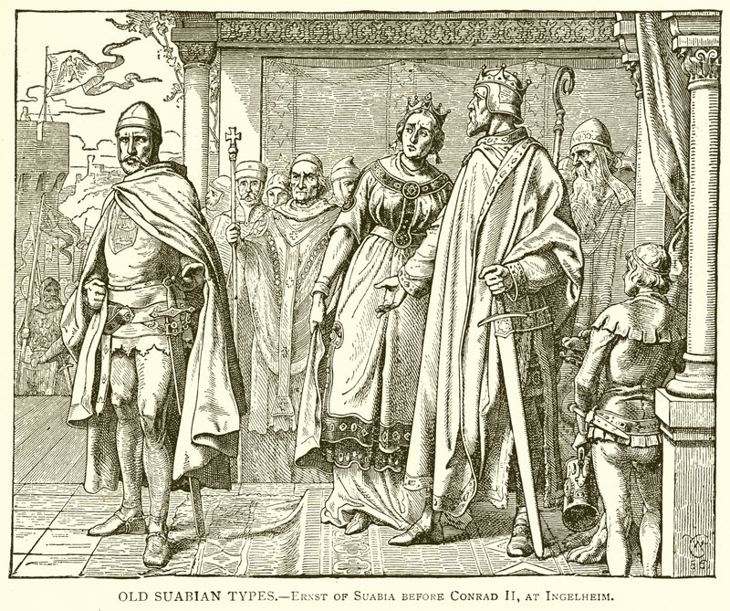 Old Suabian Types: Ernst of Suabia before Conrad II at Ingelheim by English School
