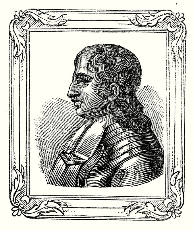 Oliver Cromwell was born in 1599, made Protector in 1653, and died in 1658 by English School