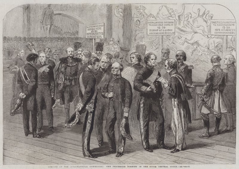Opening of the International Exhibition, the Procession forming in the South Central Court by English School