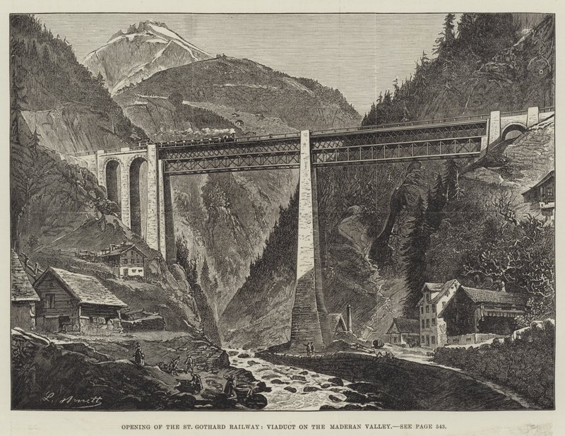 Opening of the St Gothard Railway, Viaduct on the Maderan Valley (engraving) by English School
