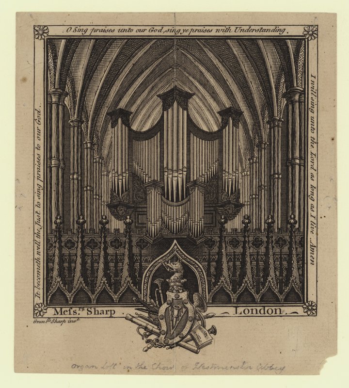Organ builders, trade card by English School