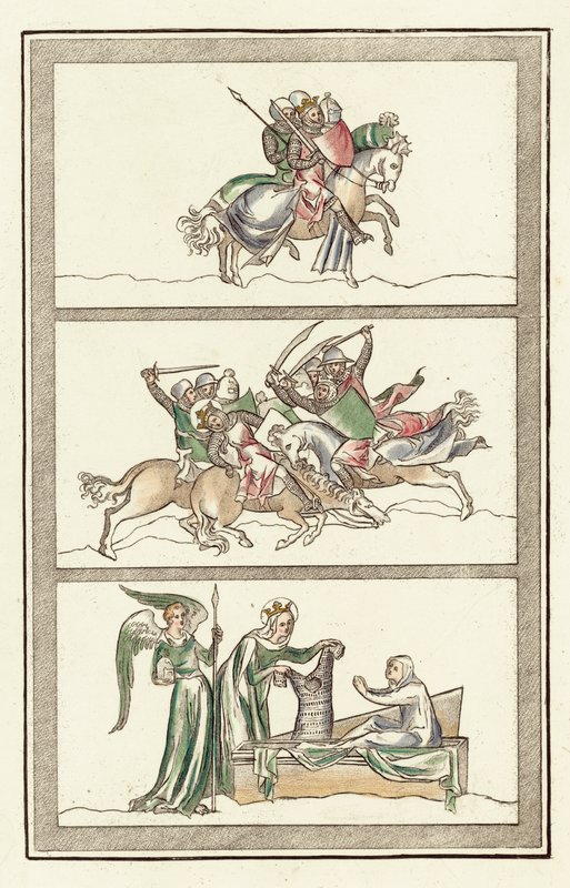 Oswald King Of Northumberland with his army, Battle Of Maserfield, Miracle of the Virgin Mary by English School