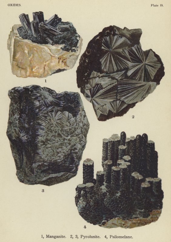 Oxides, manganite, pyrolusite, psilomelane by English School