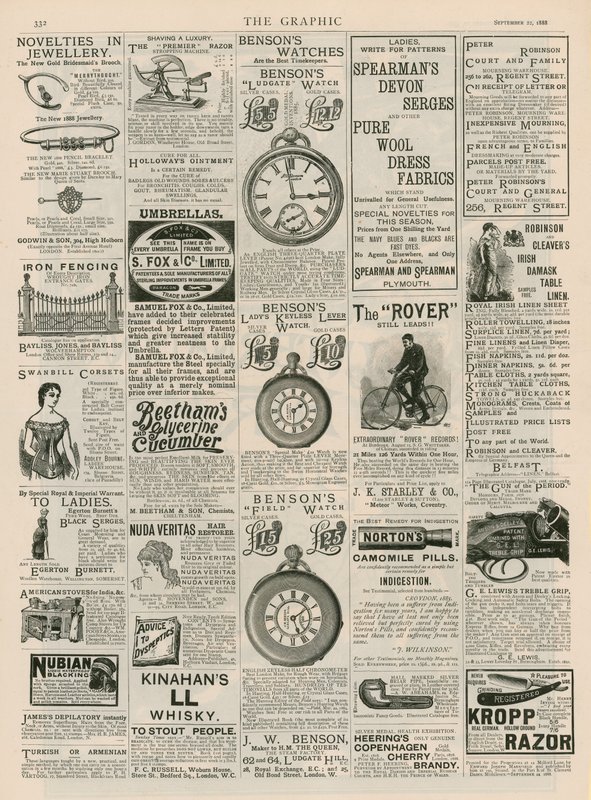 Page of advertising from The Graphic, 22 September 1888 by English School