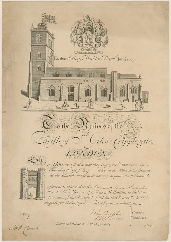 Parish of St Giles Cripplegate, Beating the Bounds, Invitation, 1860 by English School