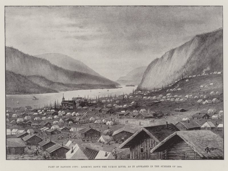 Part of Dawson City, looking down the Yukon River, as it appeared in the Summer of 1898 by English School