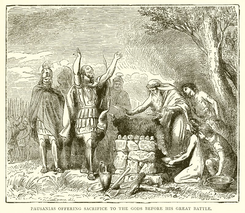 Pausanias Offering Sacrifice to the Gods before His Great Battle by English School