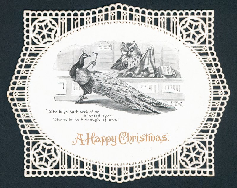 Peacock and Owl in shop by English School