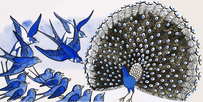 Peacock and other birds by English School