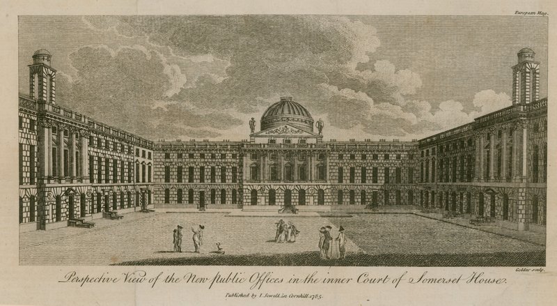 Perspective view of the new public offices in the inner court of Somerset House by English School