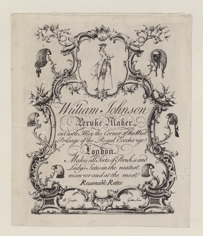 William Johnson Peruke Maker, trade card by English School