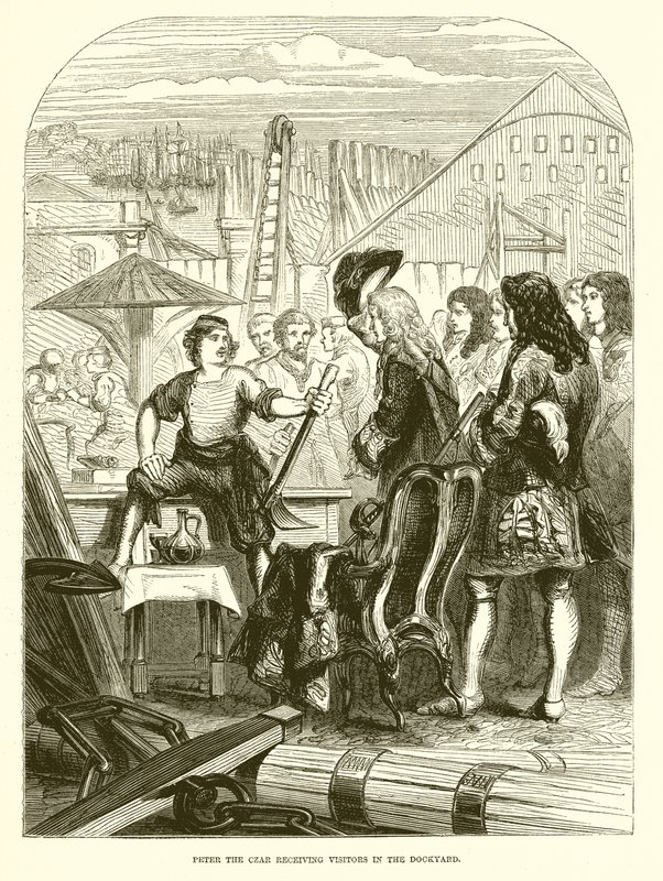 Peter the Czar Receiving Visitors in the Dockyard by English School