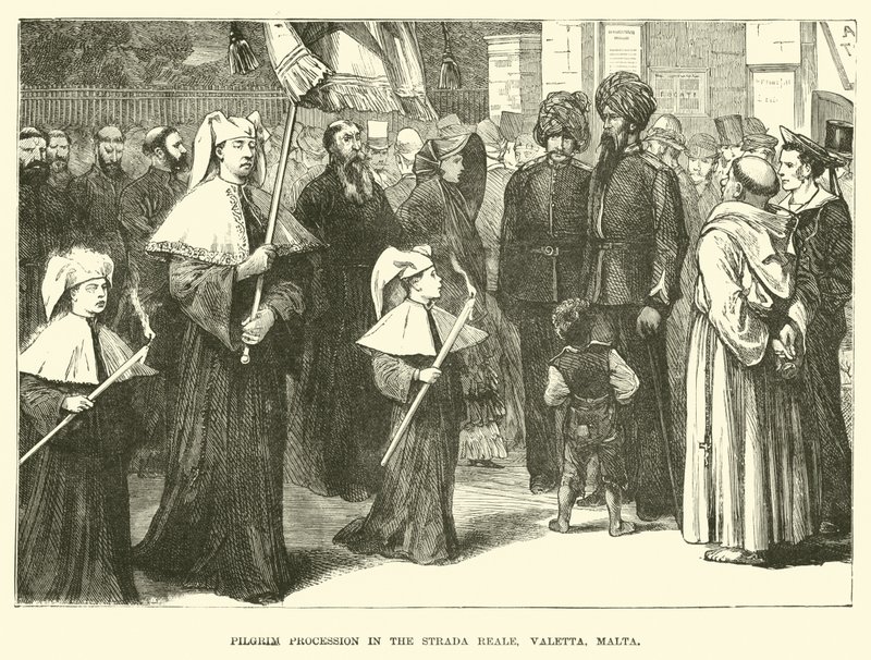 Pilgrim procession in the Strada Reale, Valetta, Malta by English School