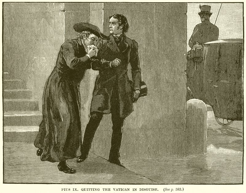 Pius IX quitting the Vatican in Disguise by English School