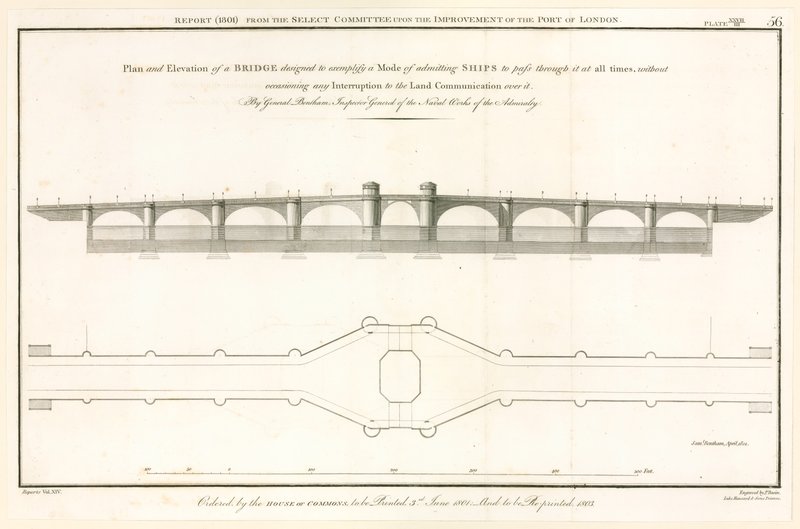 Plan for London Bridge Capable of Letting Ships Through by English School