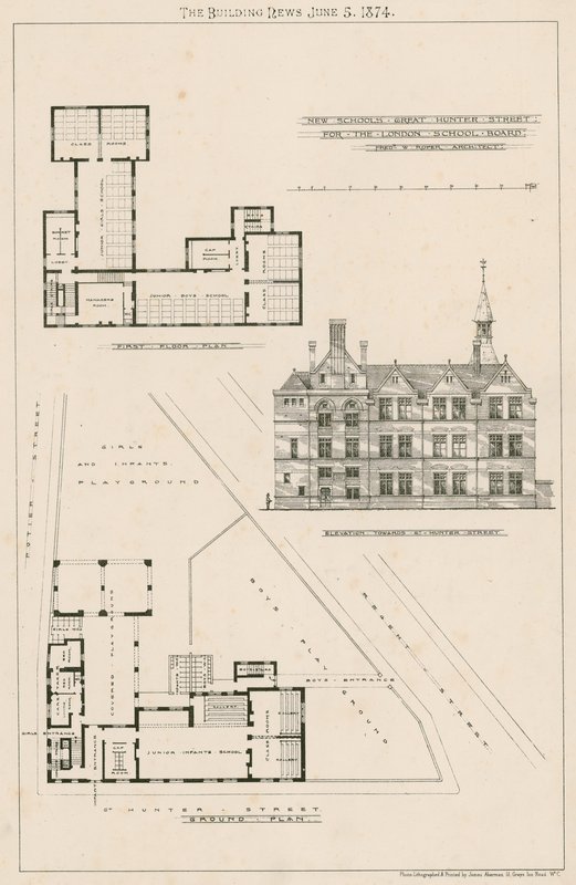 Plan of New Schools, Great Hunter Street Schools, Old Kent Road by English School