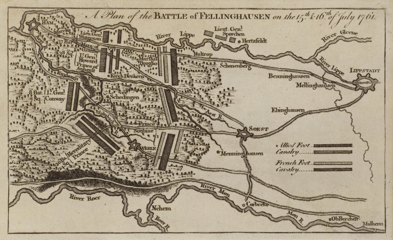 Plan of the Battle of Villinghausen, Germany, Seven Years War, 15-16 July 1761 by English School