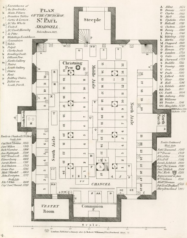 Plan of the Church of St Pauls, Shadwell, London, taken down in 1817 by English School