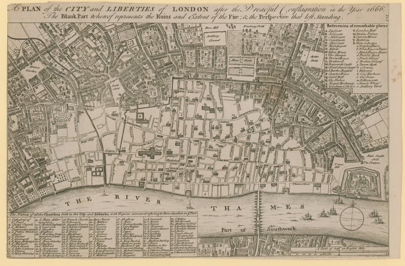 Plan of the City and Liberties of London After the Dreadful Conflagration in the Year 1666 by English School