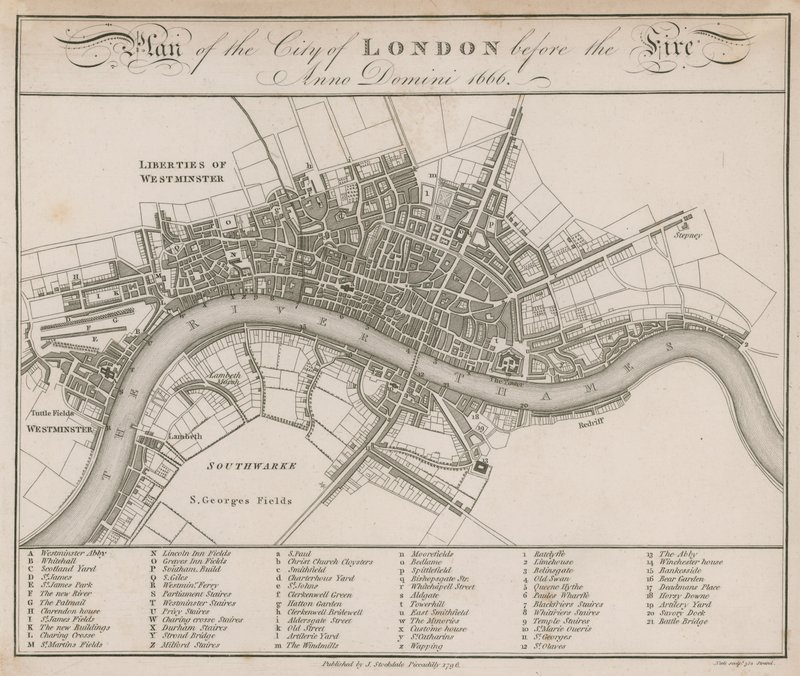 Plan of the City of London Before the Fire of 1666 by English School